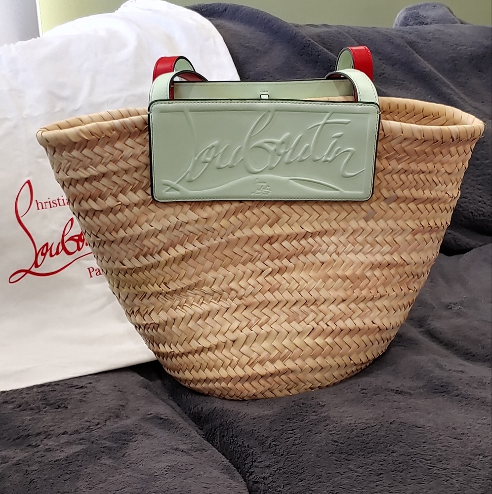NEW!! Christian Louboutin Beige Wicker Tote Bag